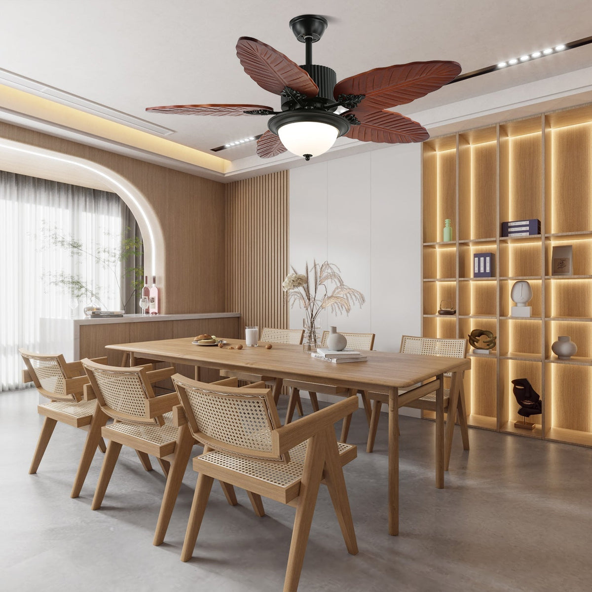 Syleelle Tropical Wood Glass Ceiling Fan Light