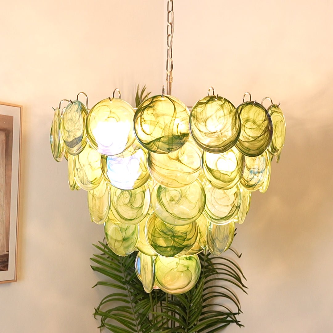 Lioraline Chandelier Green Murano Glass Disc Contemporary