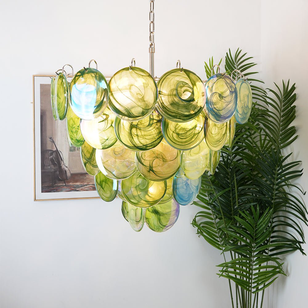 Lioraline Chandelier Green Murano Glass Disc Contemporary