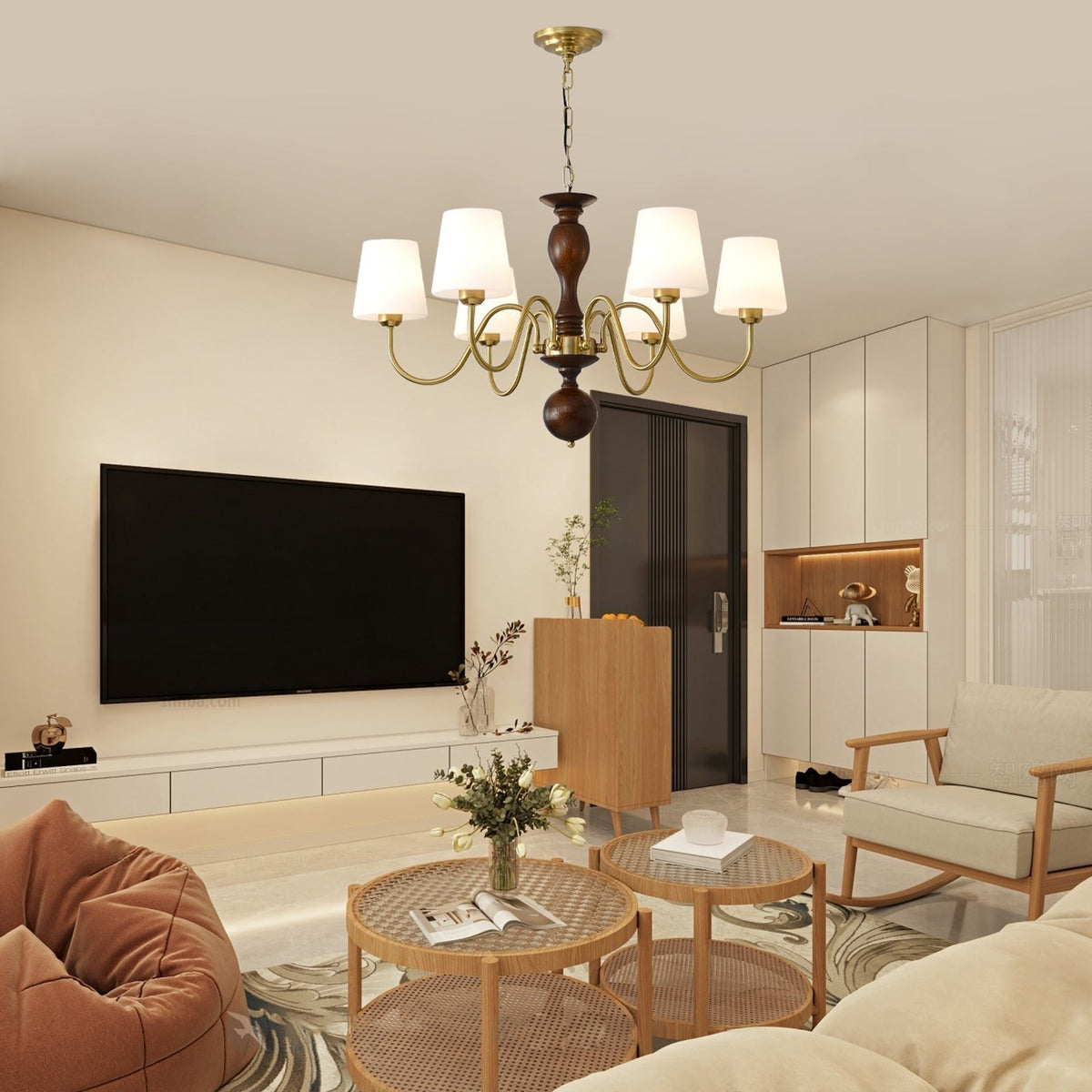 Vivena Chandelier Brass Wood Rustic Vintage