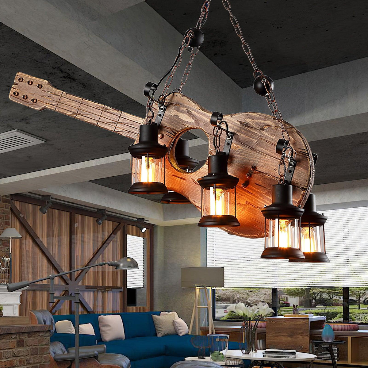 Elvisette Pendant Lamp Guitar Rustic Wood Vintage