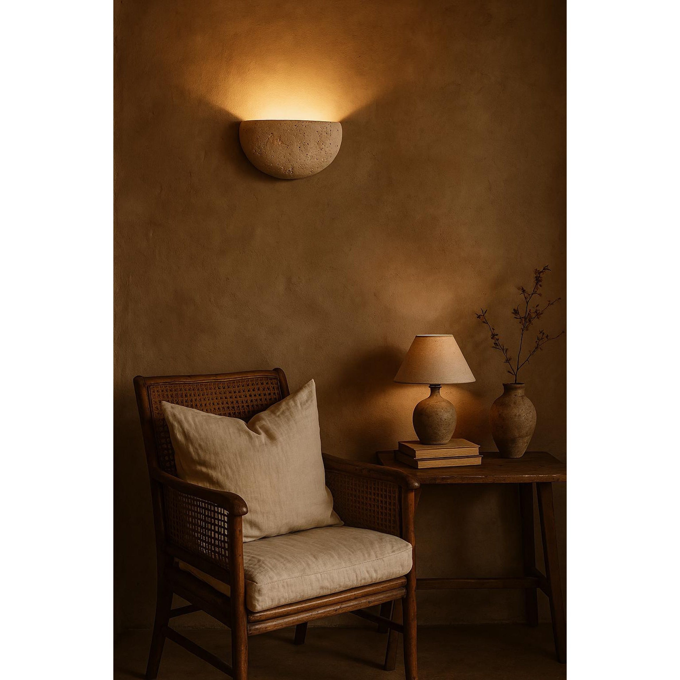 Cuvenarae Modern Minimalist Moon Travertine Wall Lamp - Neutral Decor