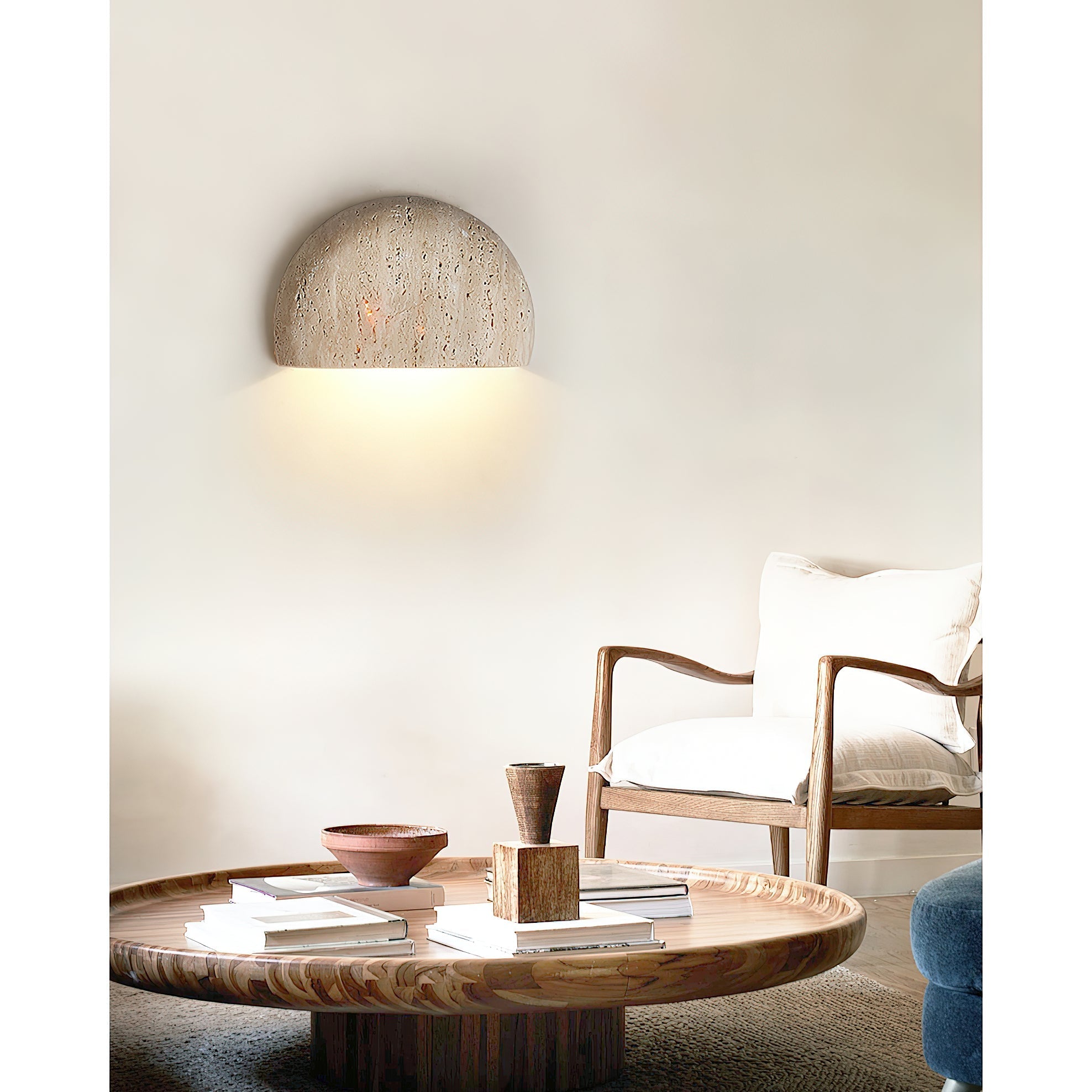 Cuvenarae Modern Minimalist Moon Travertine Wall Lamp - Neutral Decor