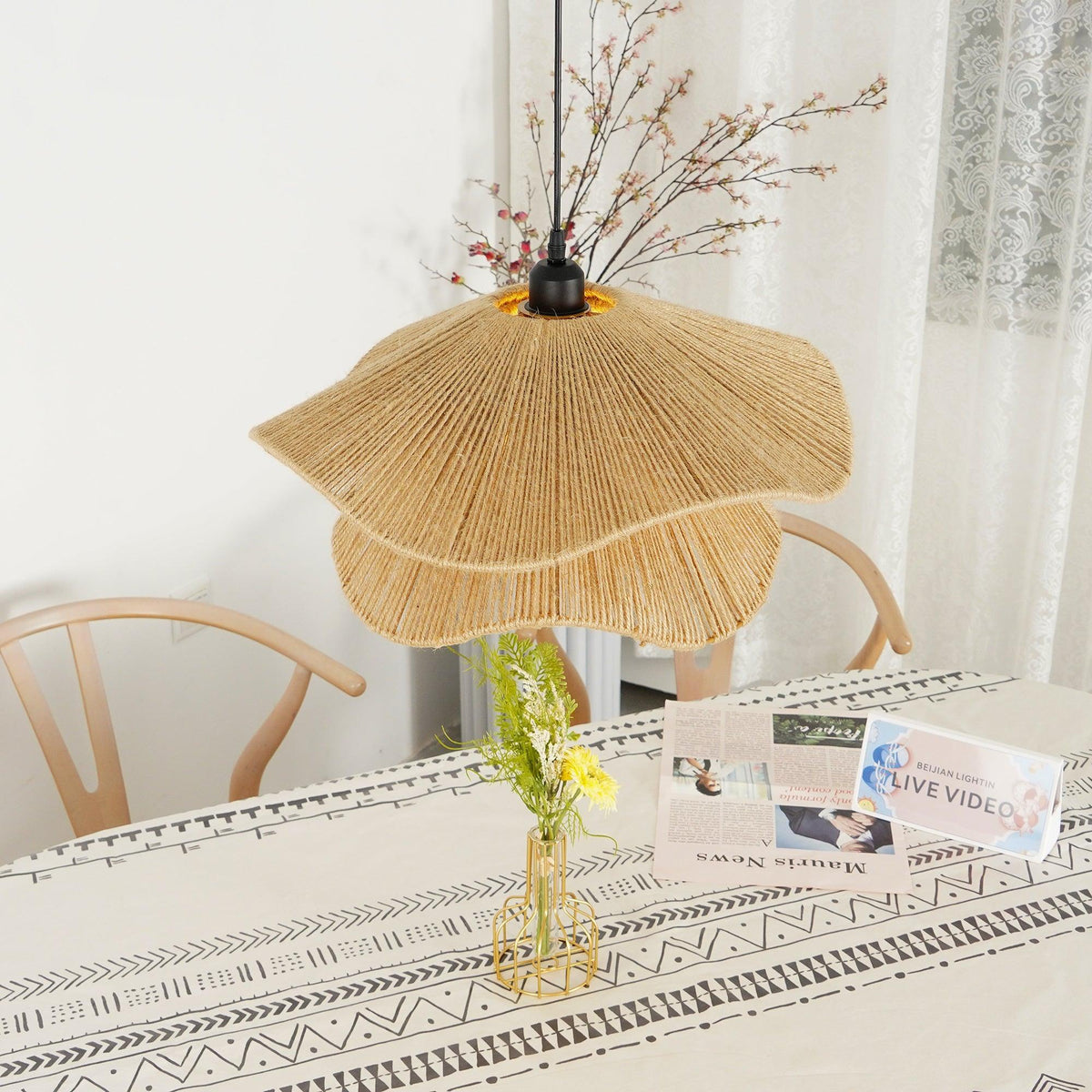 Avenaenne Pendant Lamp Handmade Straw Hat Double Layer