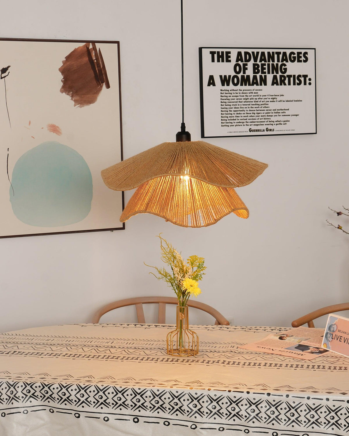 Avenaenne Pendant Lamp Handmade Straw Hat Double Layer