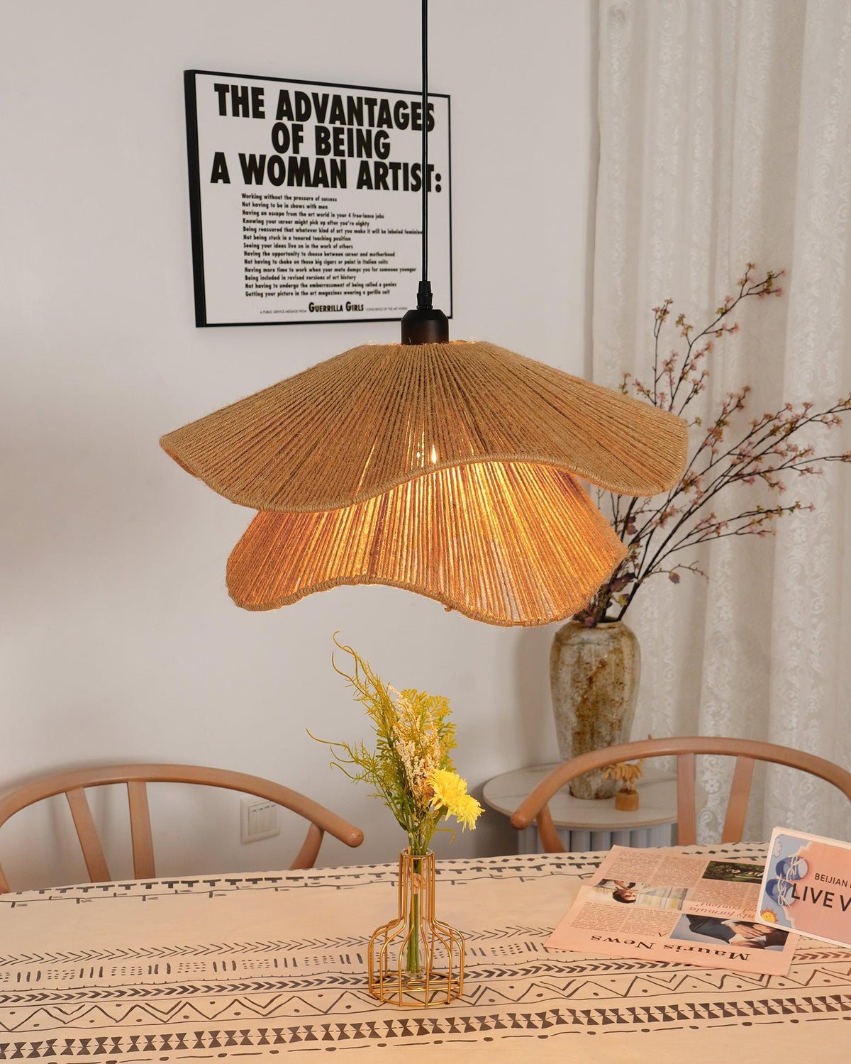 Avenaenne Pendant Lamp Handmade Straw Hat Double Layer