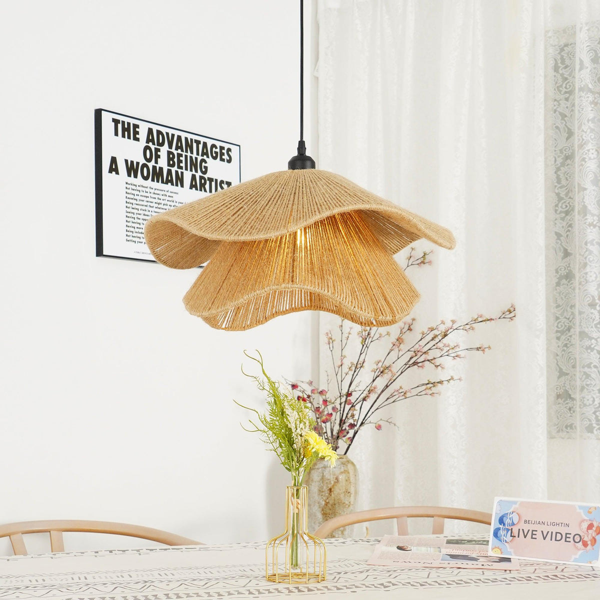 Avenaenne Pendant Lamp Handmade Straw Hat Double Layer