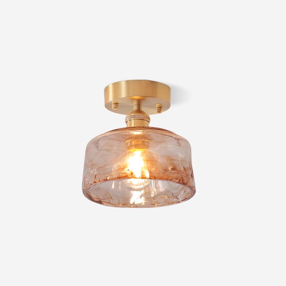 Ceiling Light Amber Swirl Glass Shade Brass Vintage Industrial - Neutral Decor