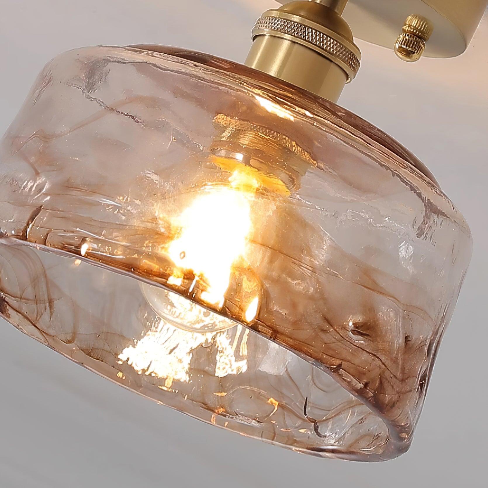 Ceiling Light Amber Swirl Glass Shade Brass Vintage Industrial - Neutral Decor