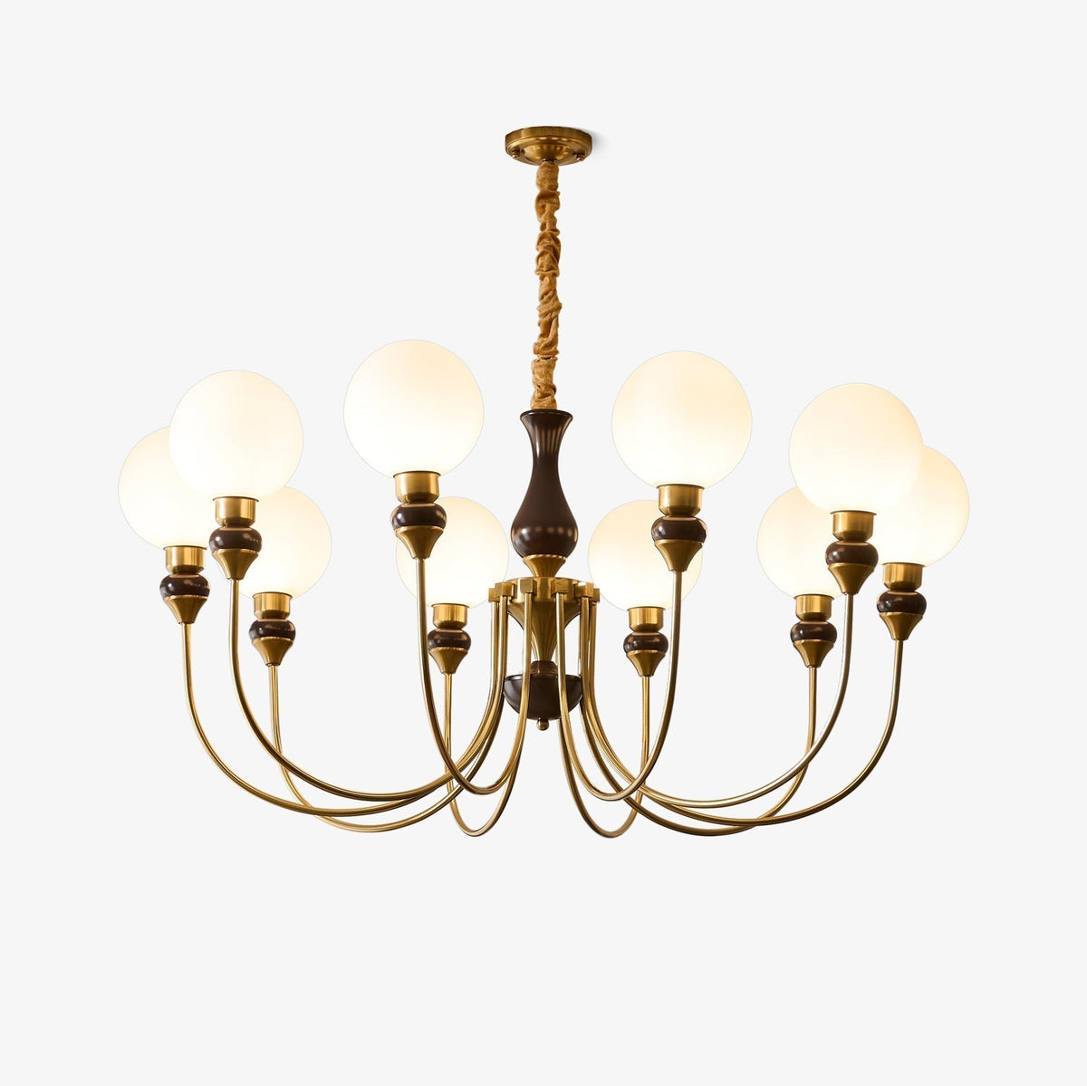 Eiruella Chandelier Brass Arms Frosted Glass Globes