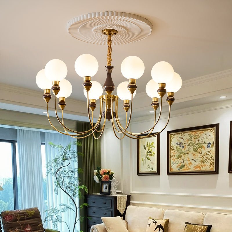 Eiruella Chandelier Brass Arms Frosted Glass Globes