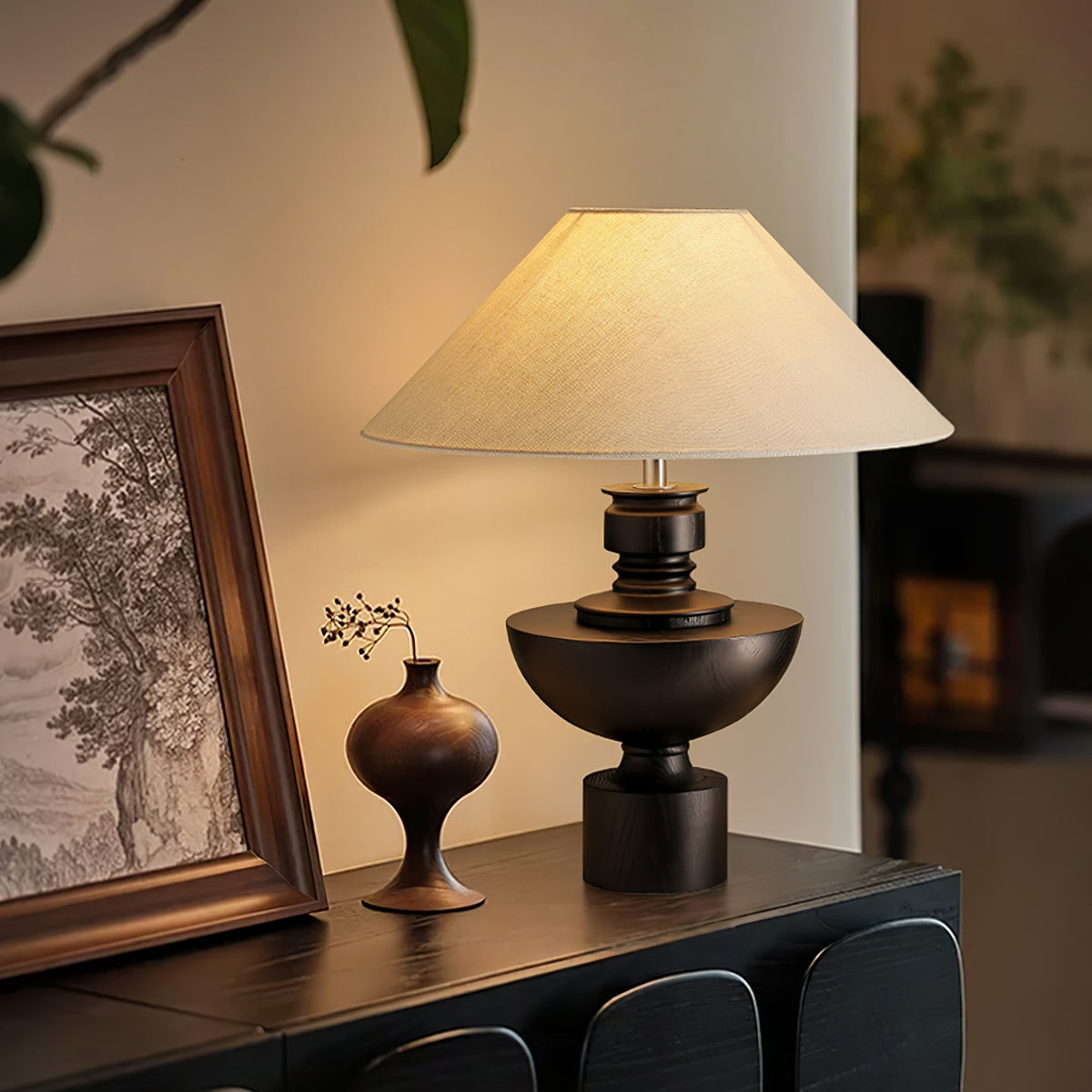 Dunell Wood Fabric Vintage Table Lamp
