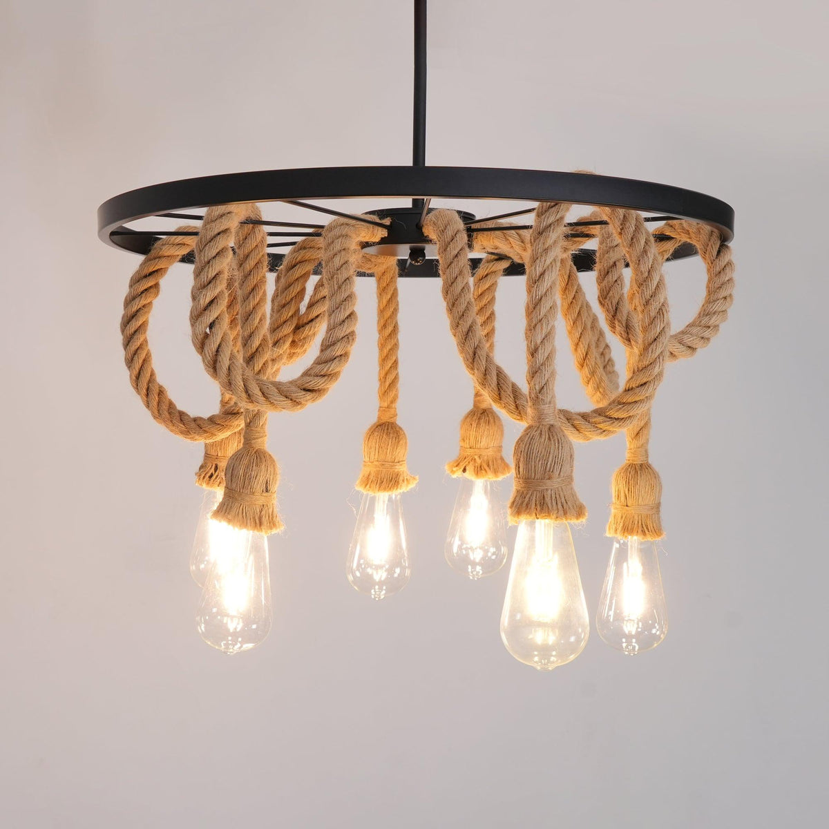 Soluaine Chandelier Hemp Rope Industrial Six Head