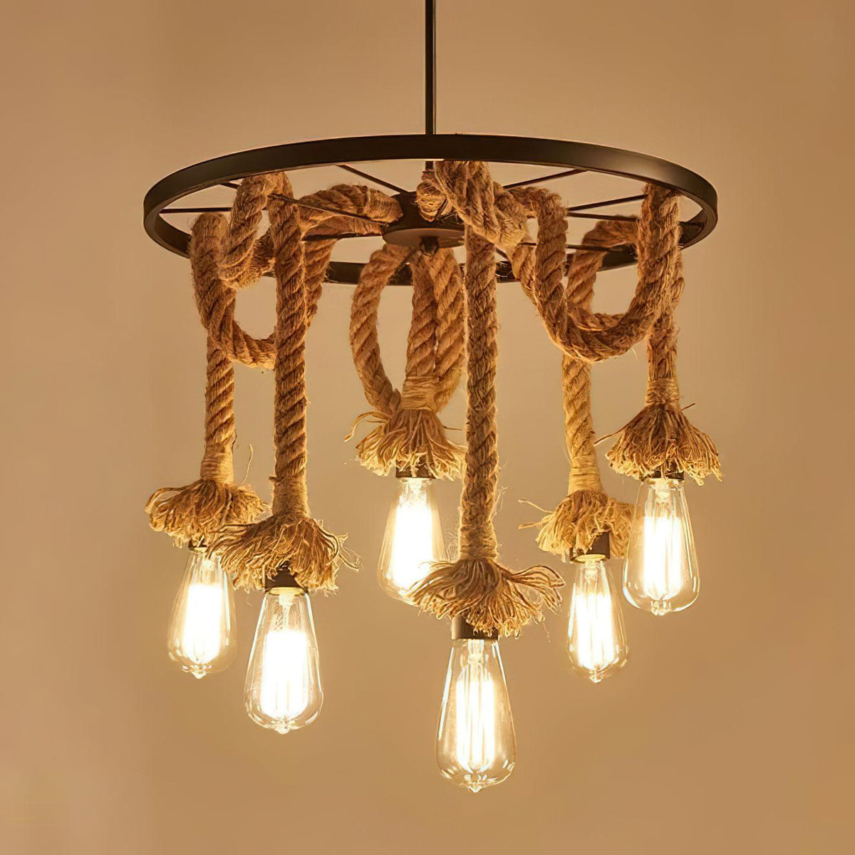 Soluaine Chandelier Hemp Rope Industrial Six Head