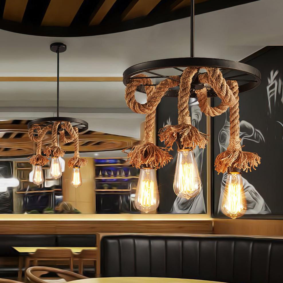 Soluaine Chandelier Hemp Rope Industrial Six Head
