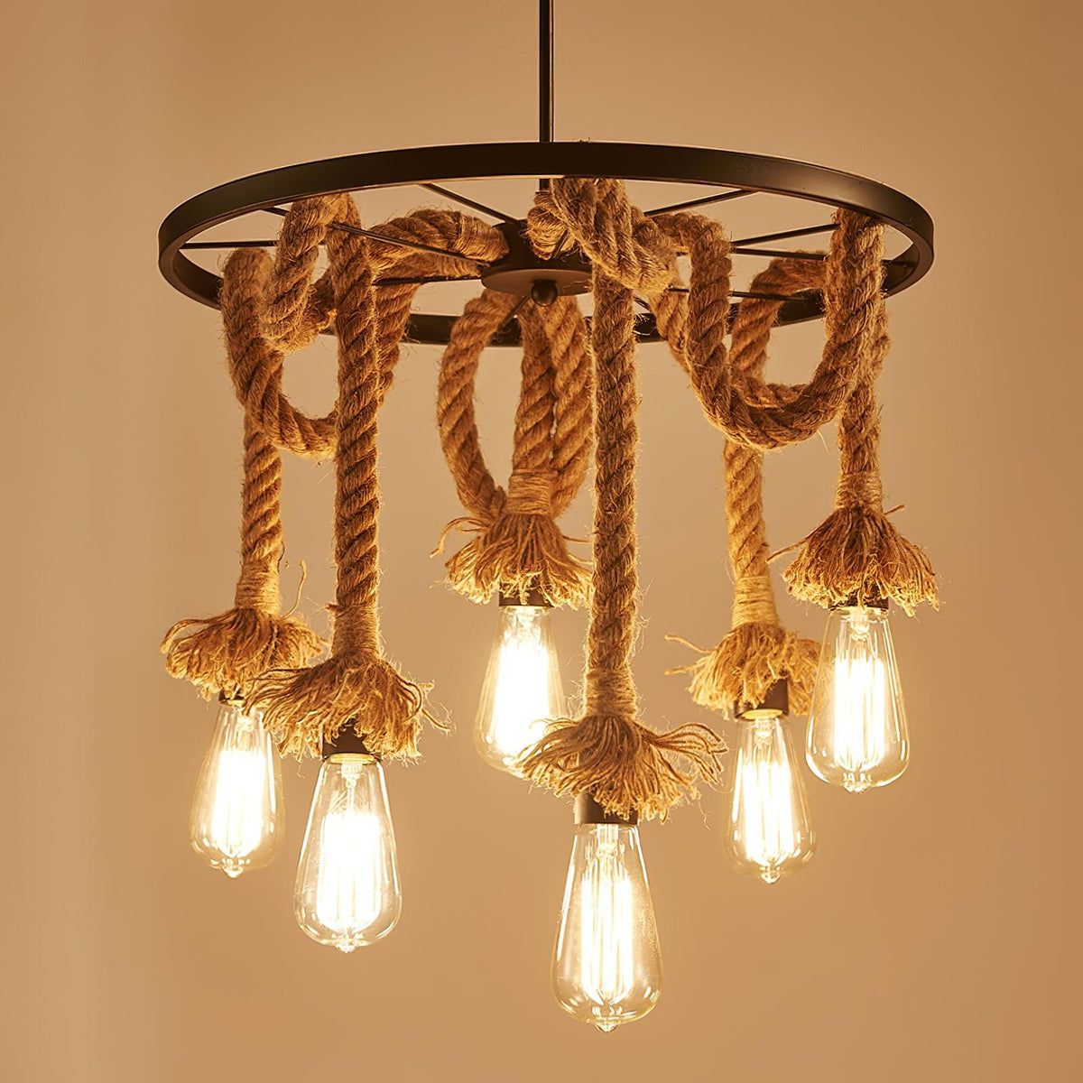 Soluaine Chandelier Hemp Rope Industrial Six Head