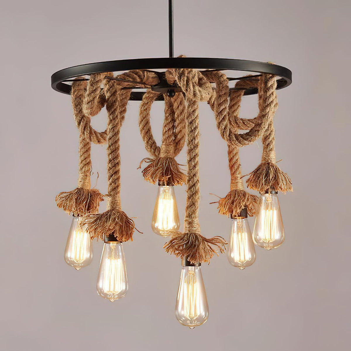 Soluaine Chandelier Hemp Rope Industrial Six Head