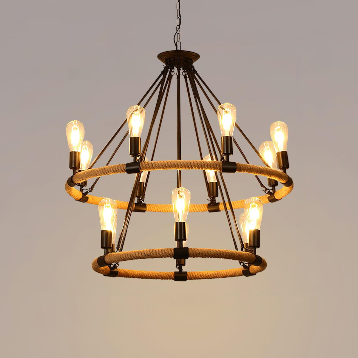 Novien Chandelier Hemp Rope Industrial Round