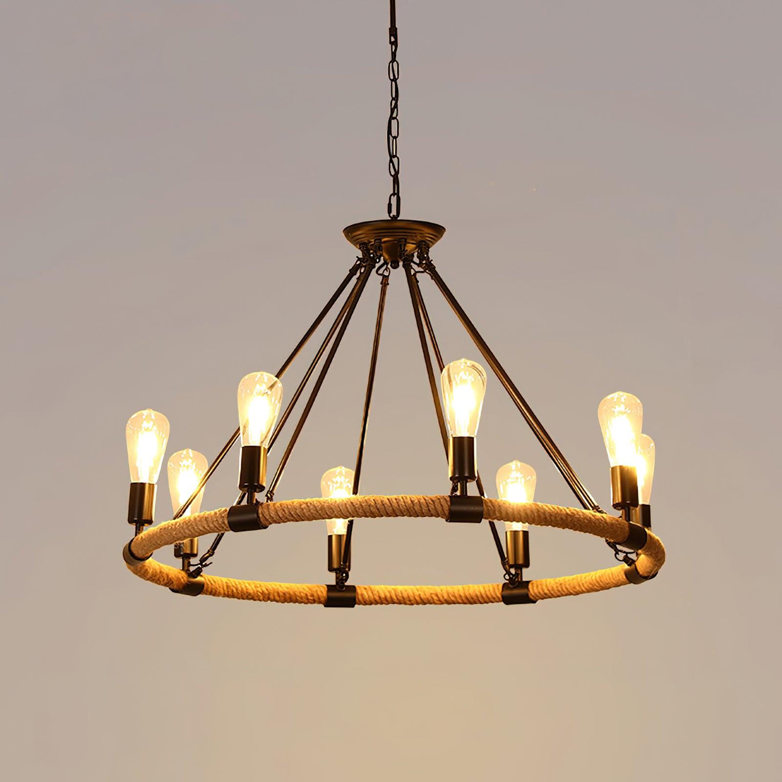 Novien Chandelier Hemp Rope Industrial Round
