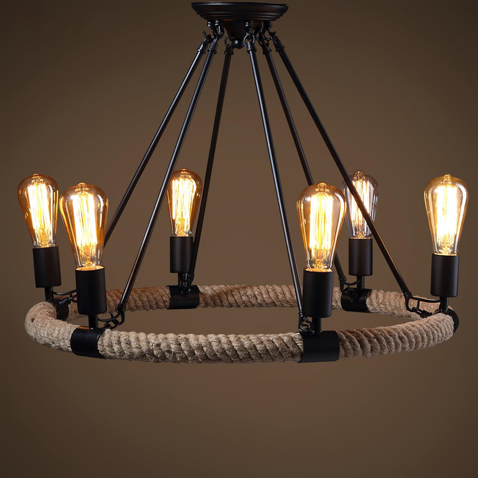 Novien Chandelier Hemp Rope Industrial Round