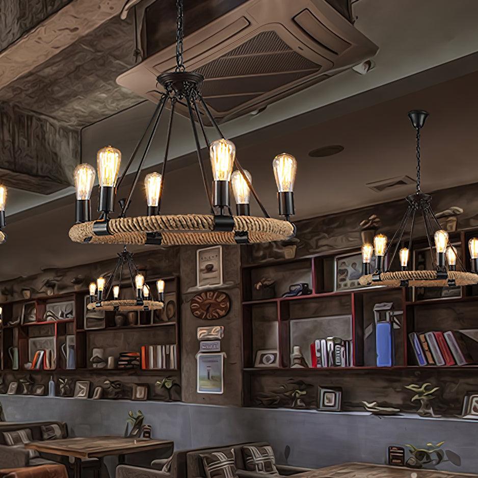 Novien Chandelier Hemp Rope Industrial Round