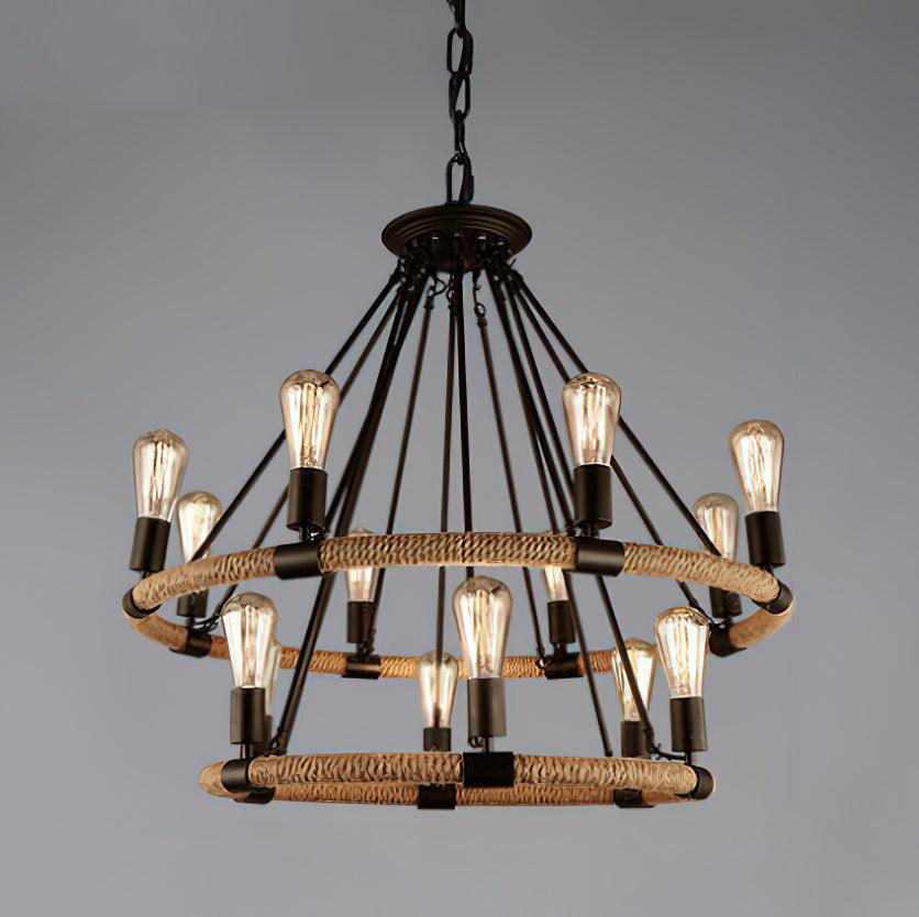 Novien Chandelier Hemp Rope Industrial Round