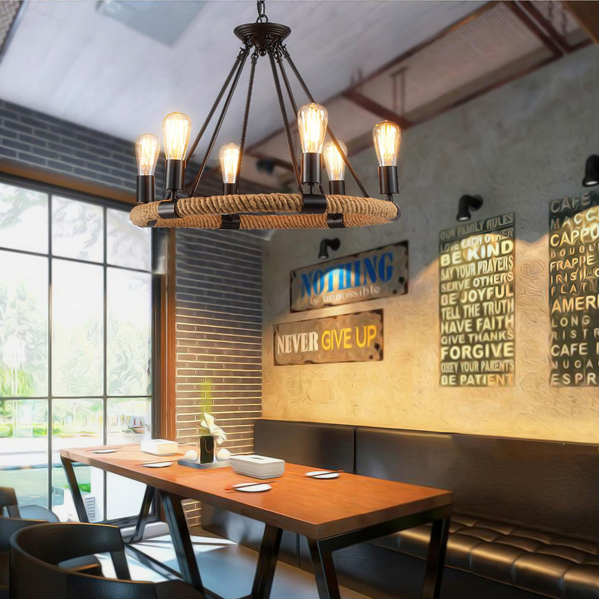 Novien Chandelier Hemp Rope Industrial Round