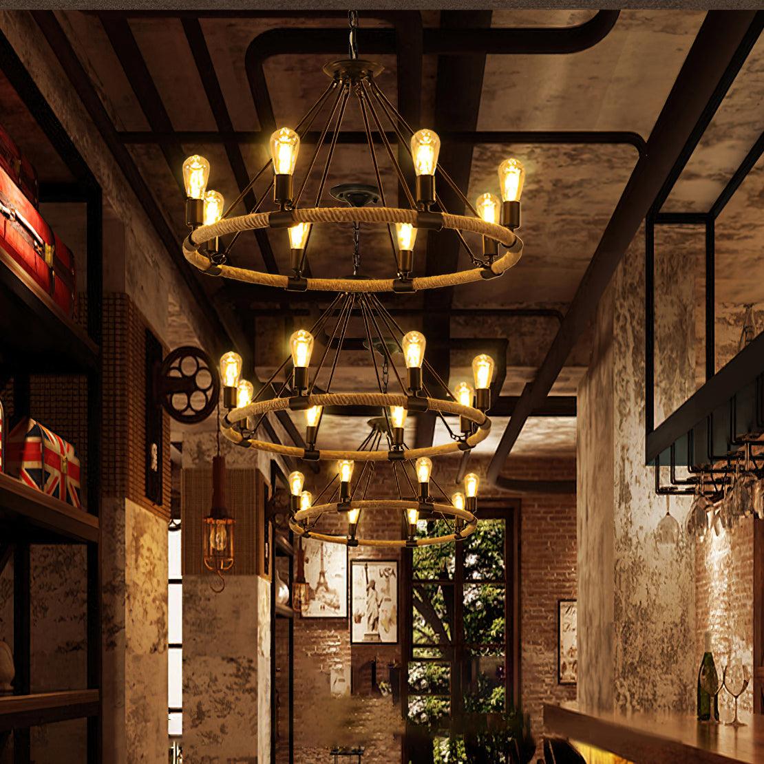 Novien Chandelier Hemp Rope Industrial Round