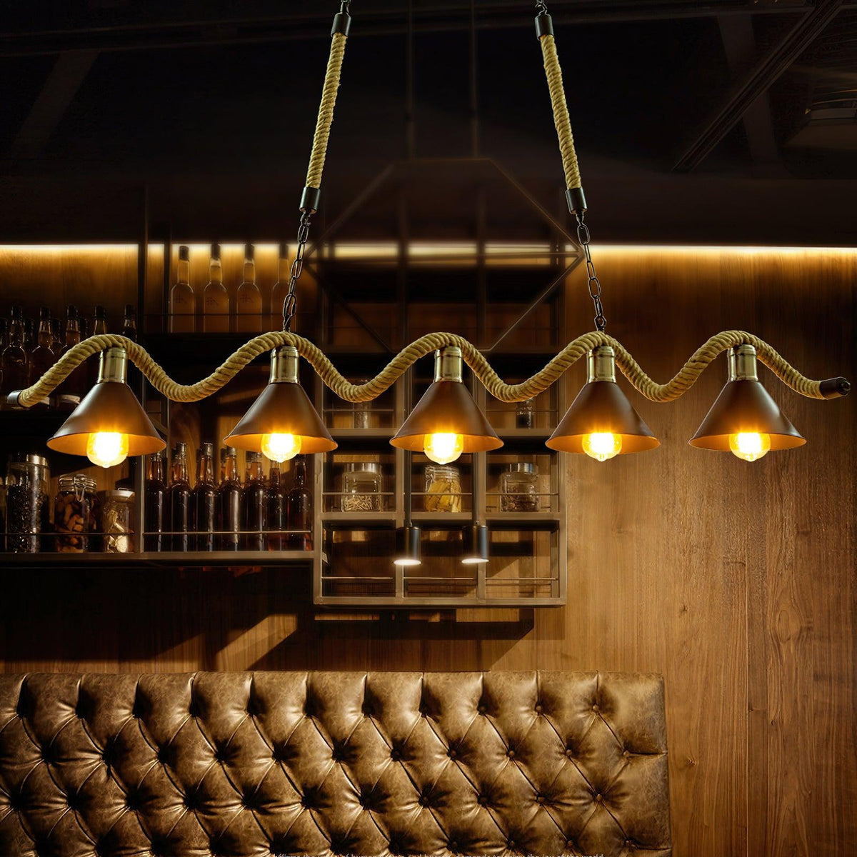 Canisaria Chandelier Hemp Rope Industrial Wave