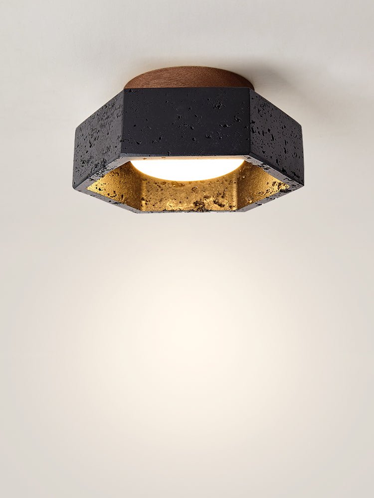 Hexara Hexagon Black Travertine Ceiling Lamp