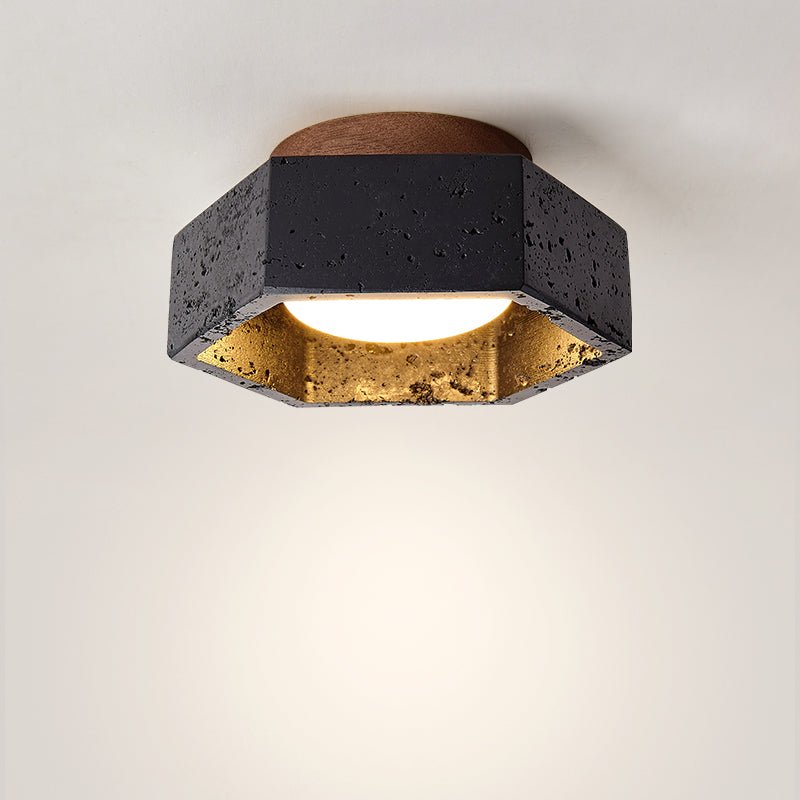 Hexara Hexagon Black Travertine Ceiling Lamp