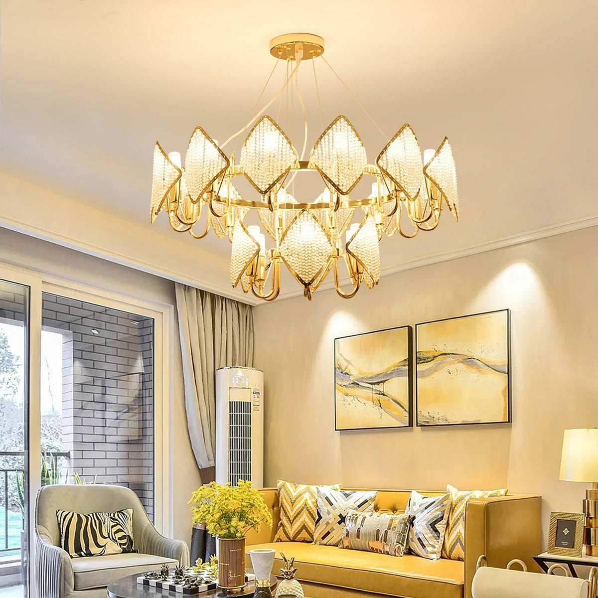 Cyrirena Chandelier Crystal Leaf Double-Tier