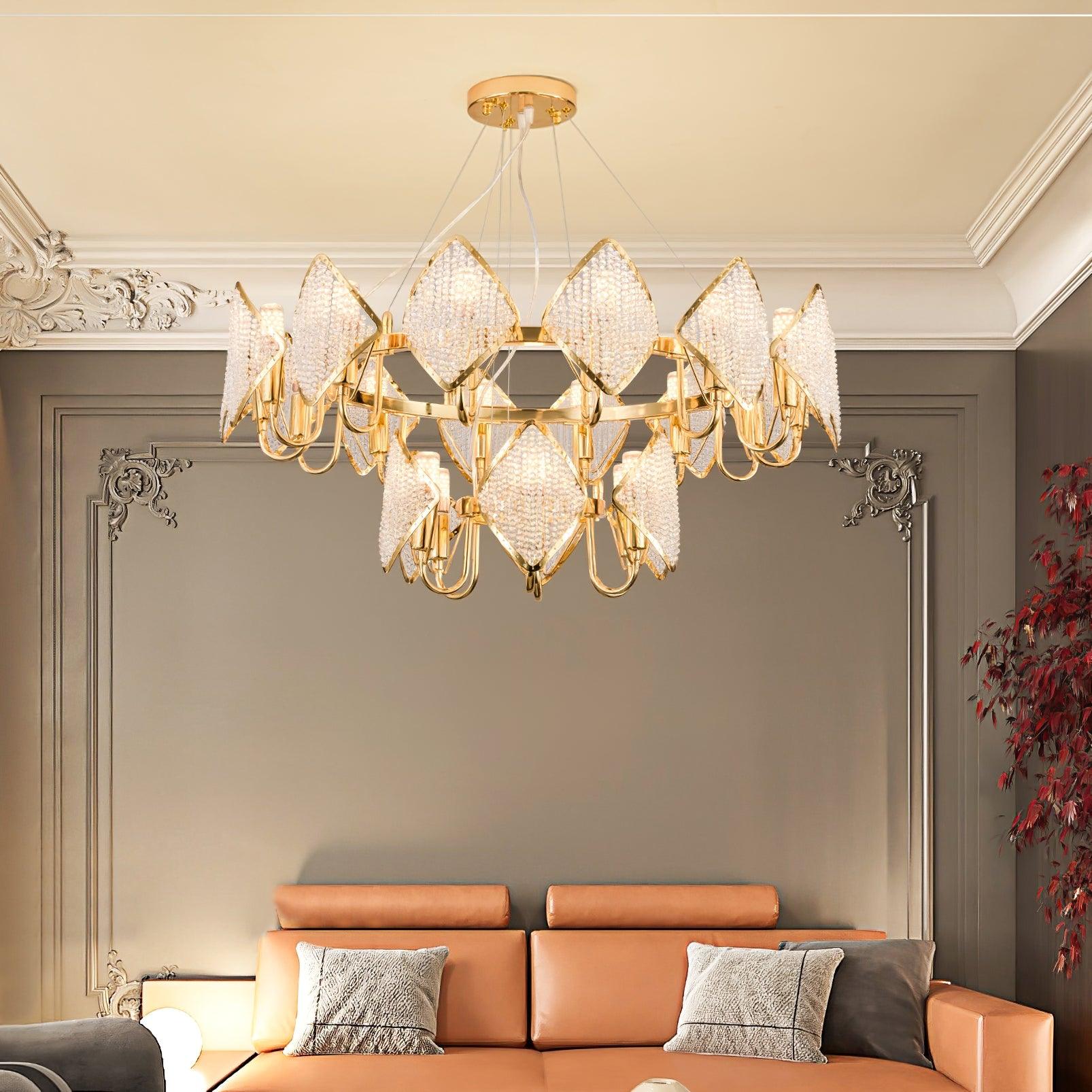 Cyrirena Chandelier Crystal Leaf Double-Tier