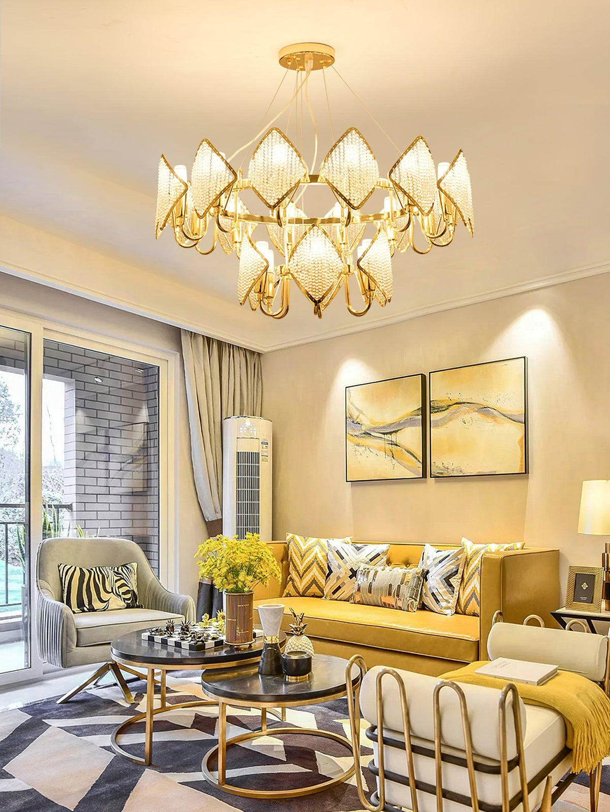 Cyrirena Chandelier Crystal Leaf Double-Tier