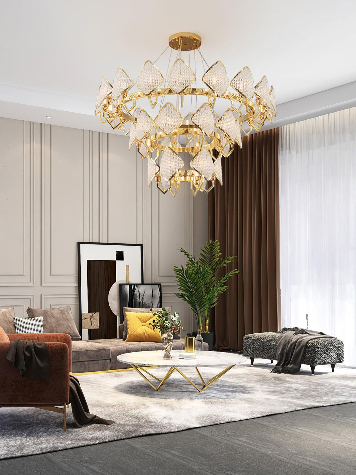 Cyrirena Chandelier Crystal Leaf Double-Tier