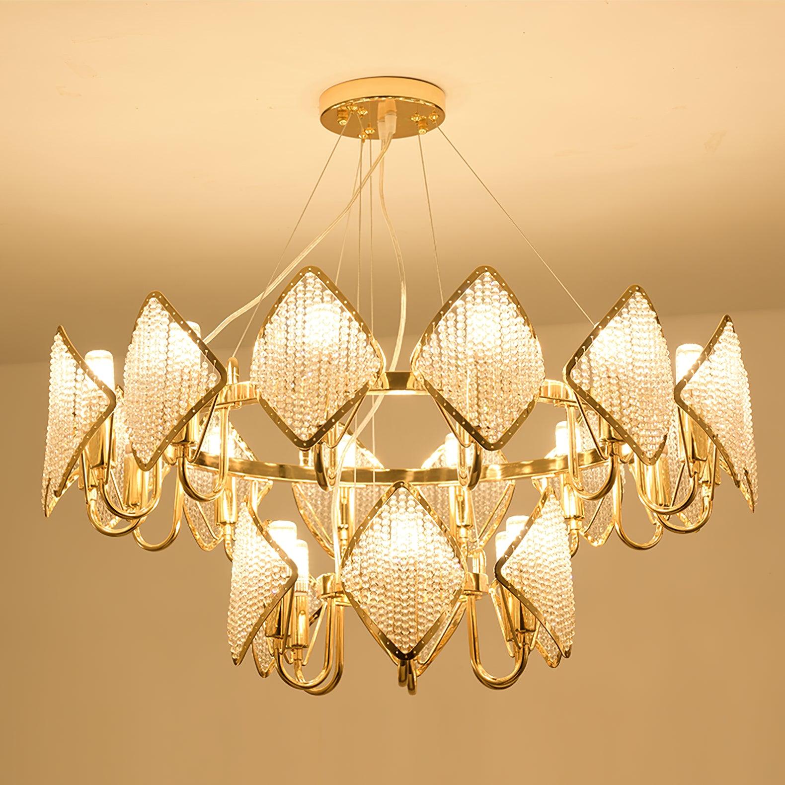 Cyrirena Chandelier Crystal Leaf Double-Tier