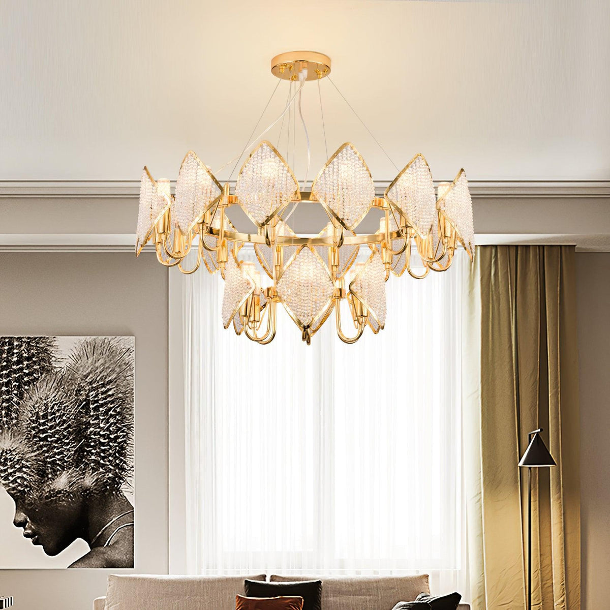 Cyrirena Chandelier Crystal Leaf Double-Tier