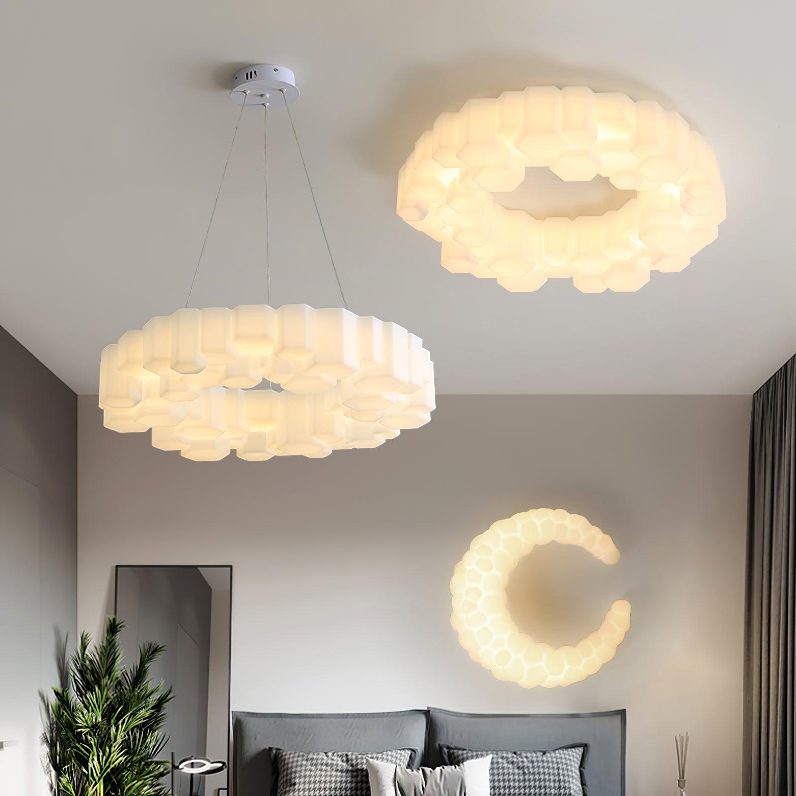 Lioreiel Chandelier Honeycomb Glossy White Polycarbonate