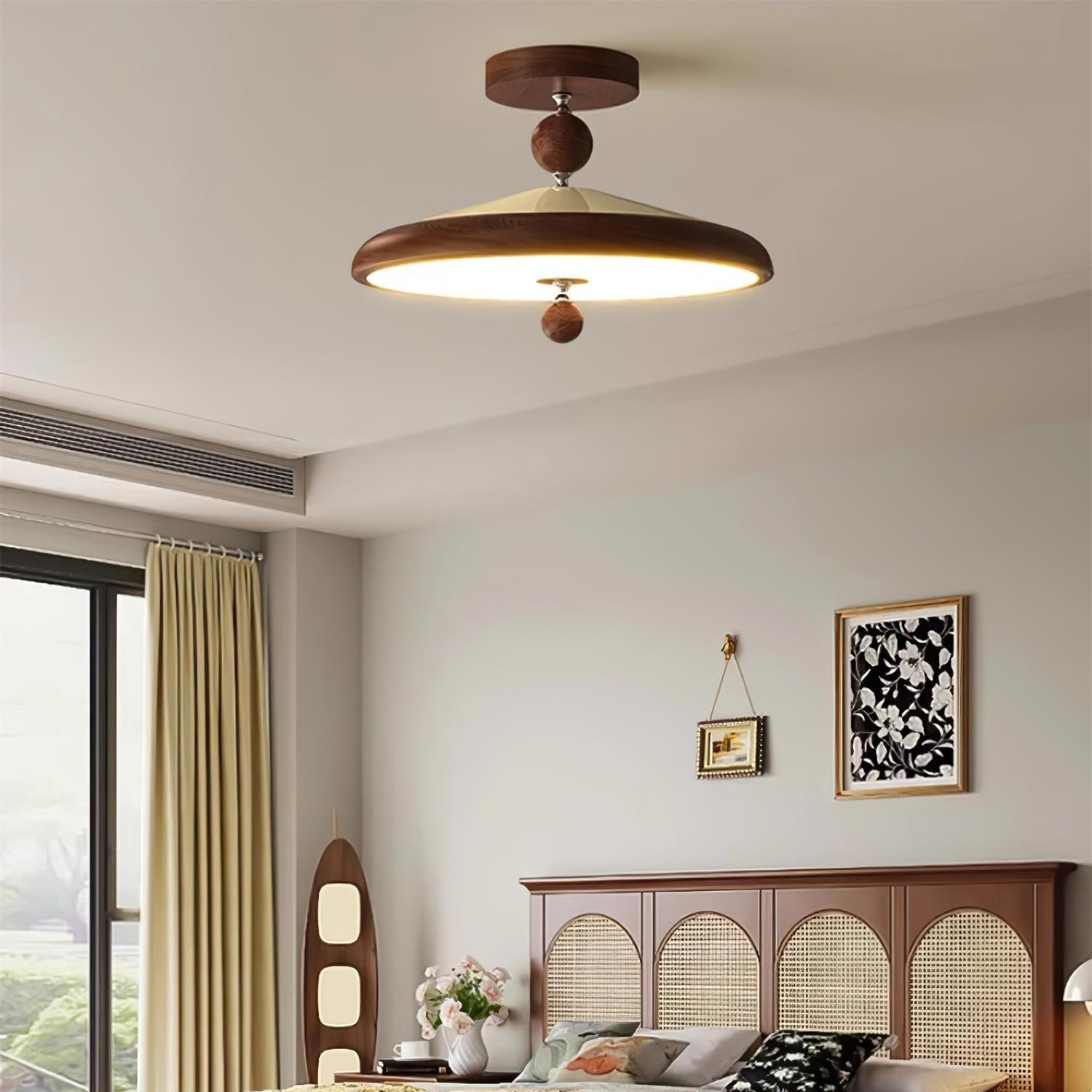 Belano Wooden Frame Round Ceiling Lamp - Neutral Decor