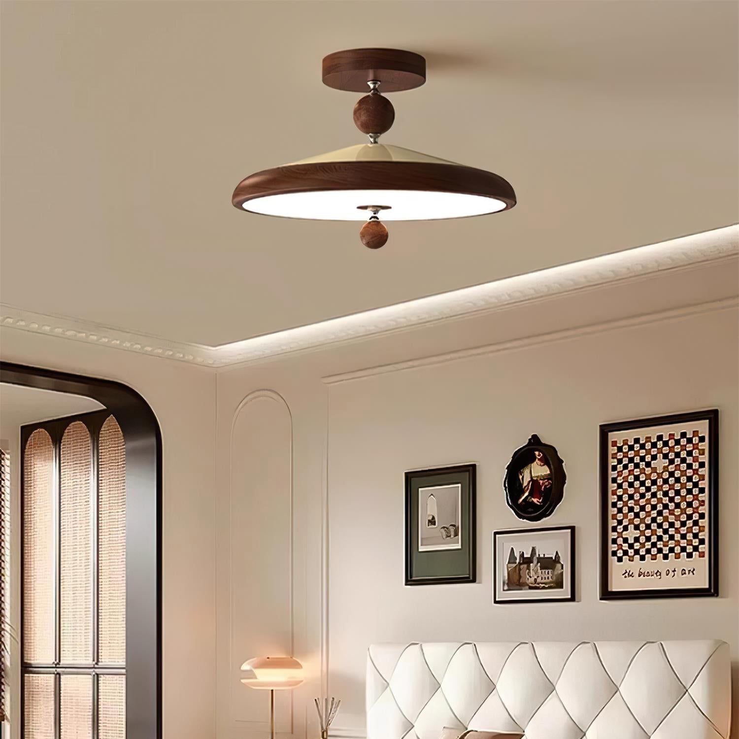 Belano Wooden Frame Round Ceiling Lamp - Neutral Decor
