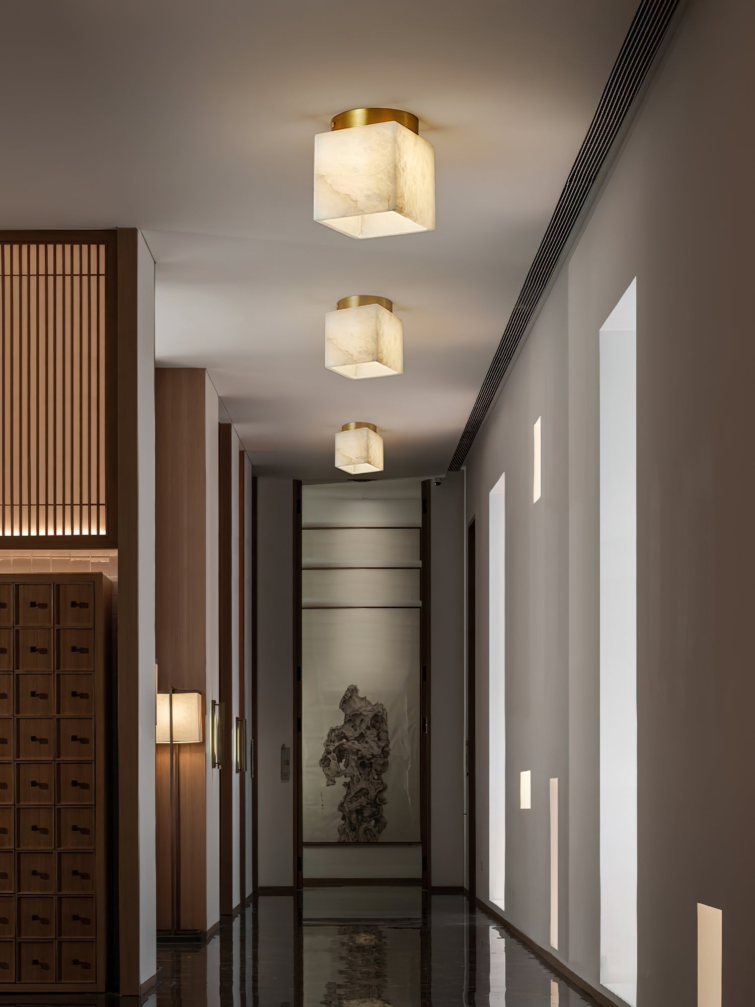 Usilia Modern Minimalist Brass Alabaster Ceiling Light - Neutral Decor