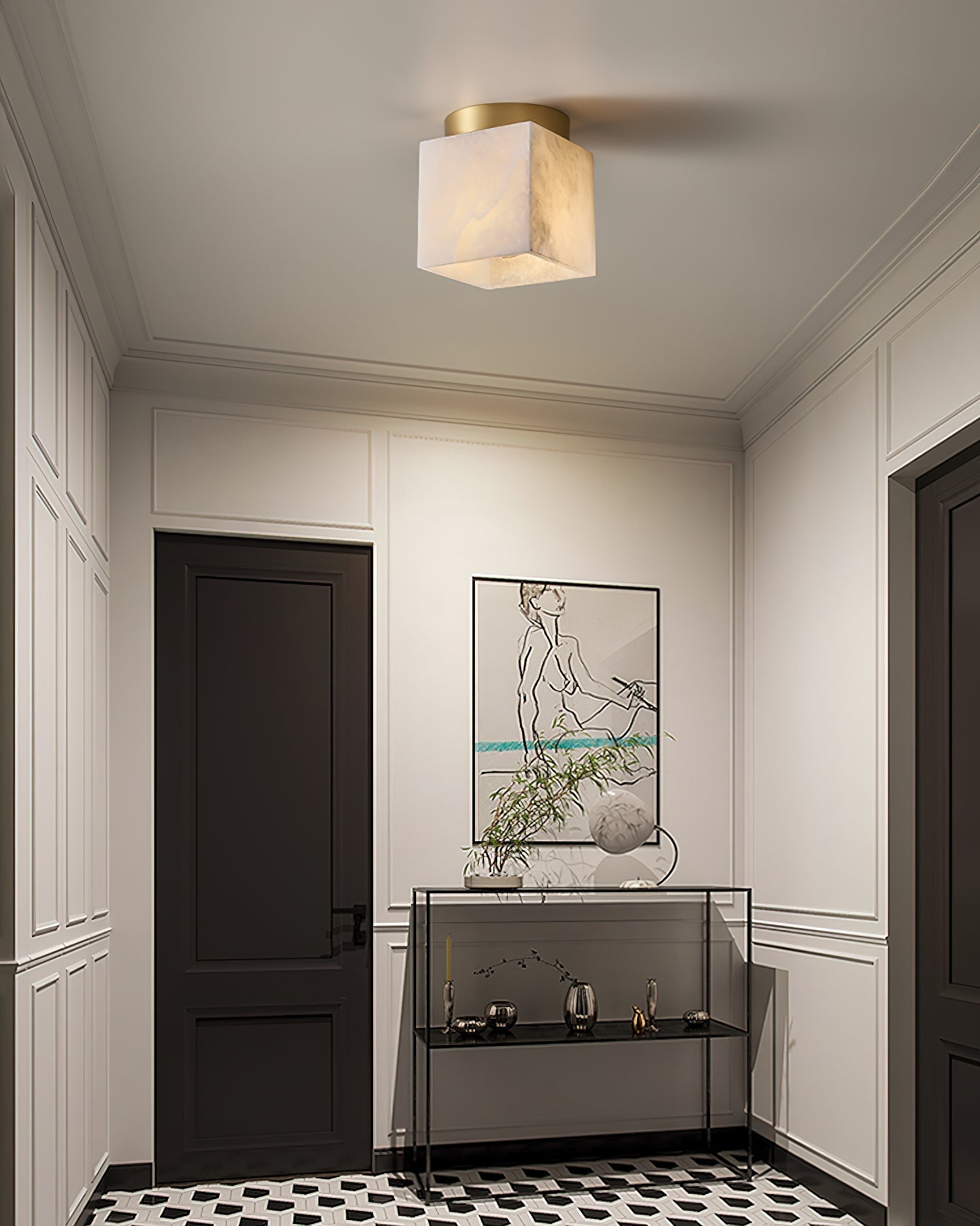 Usilia Modern Minimalist Brass Alabaster Ceiling Light - Neutral Decor