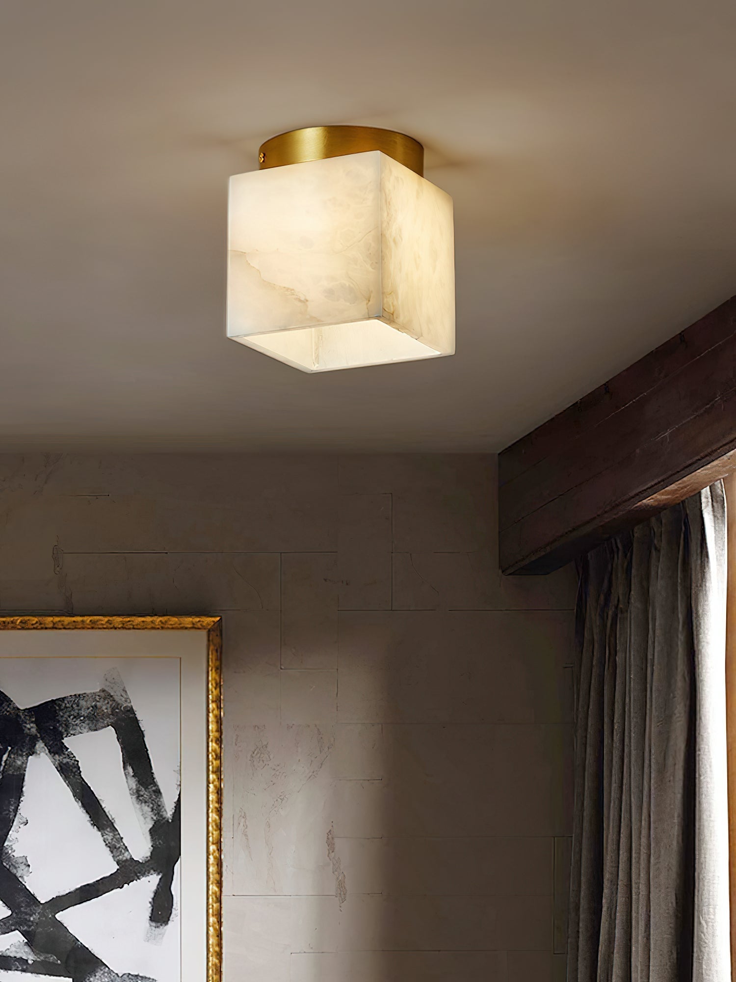 Usilia Modern Minimalist Brass Alabaster Ceiling Light