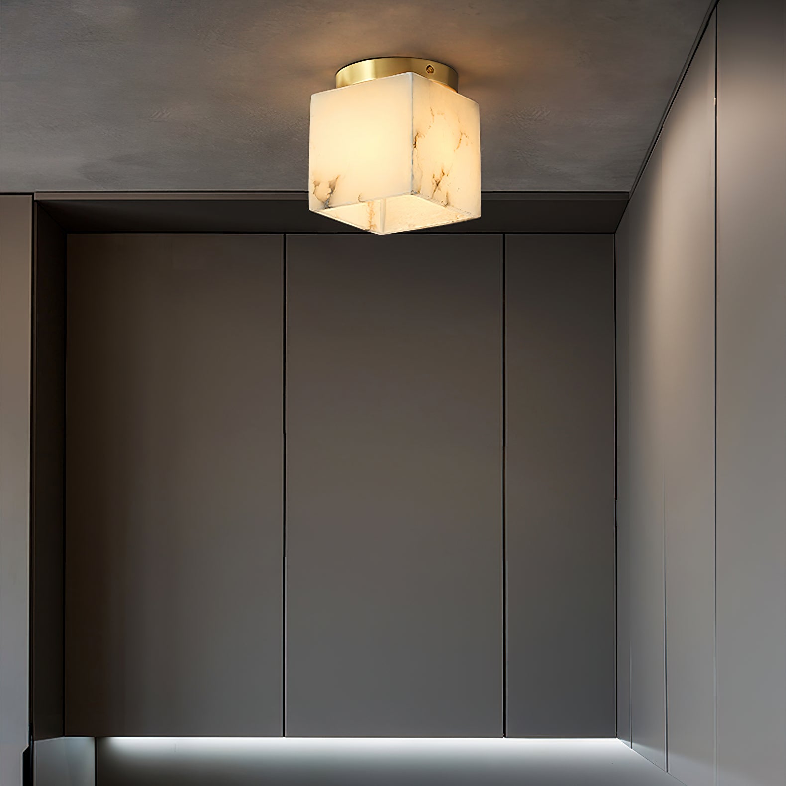 Usilia Modern Minimalist Brass Alabaster Ceiling Light