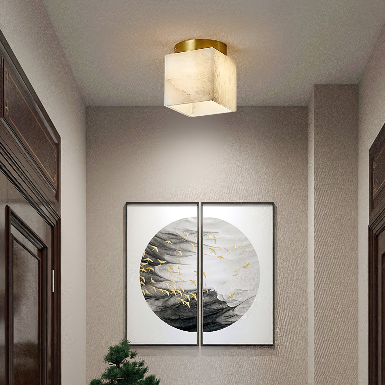 Usilia Modern Minimalist Brass Alabaster Ceiling Light - Neutral Decor