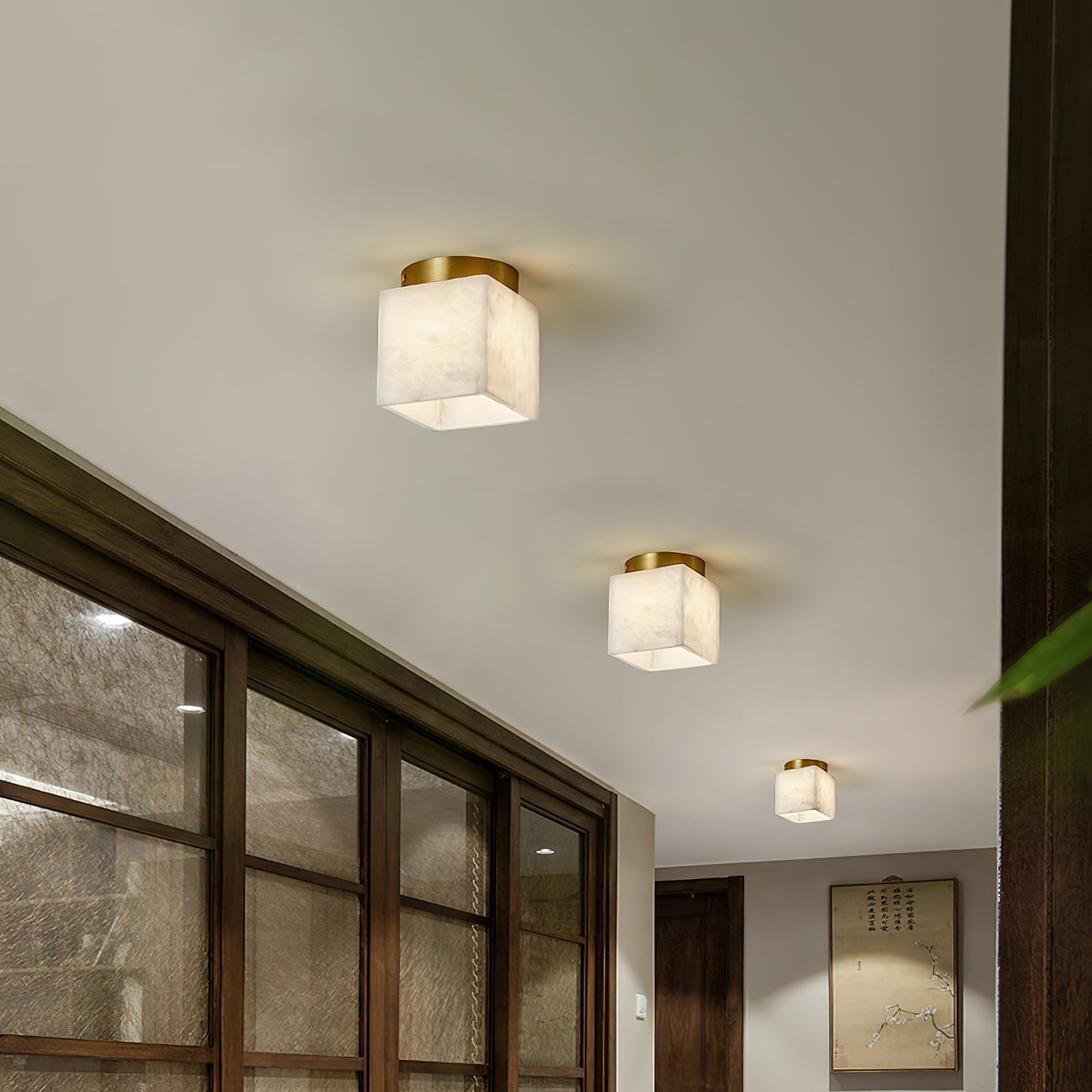 Usilia Modern Minimalist Brass Alabaster Ceiling Light
