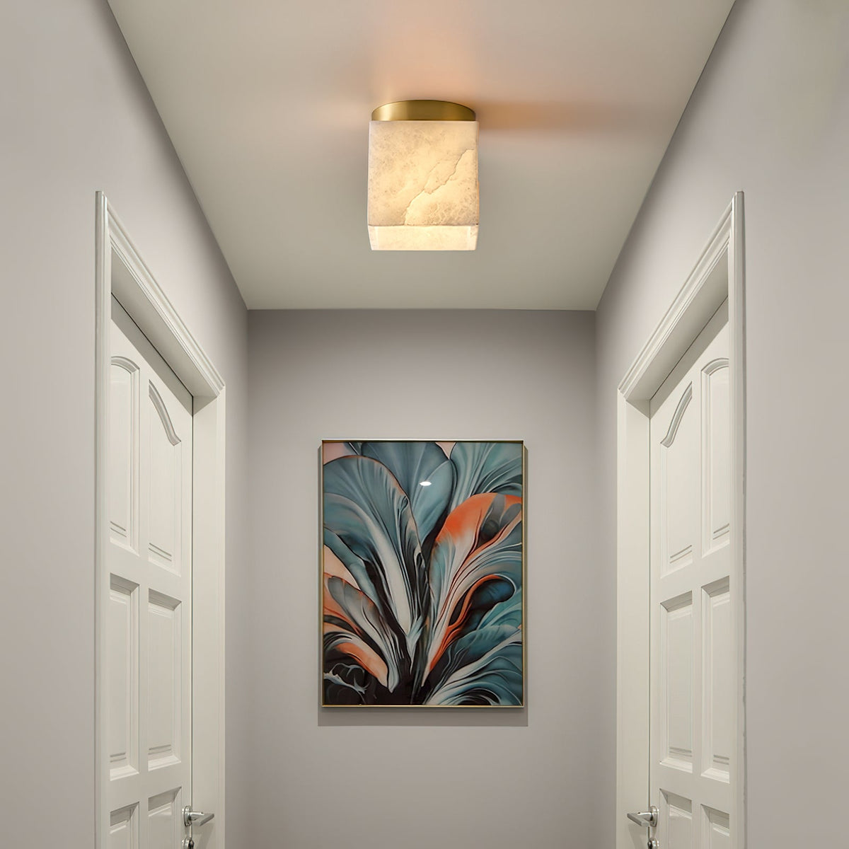 Usilia Modern Minimalist Brass Alabaster Ceiling Light