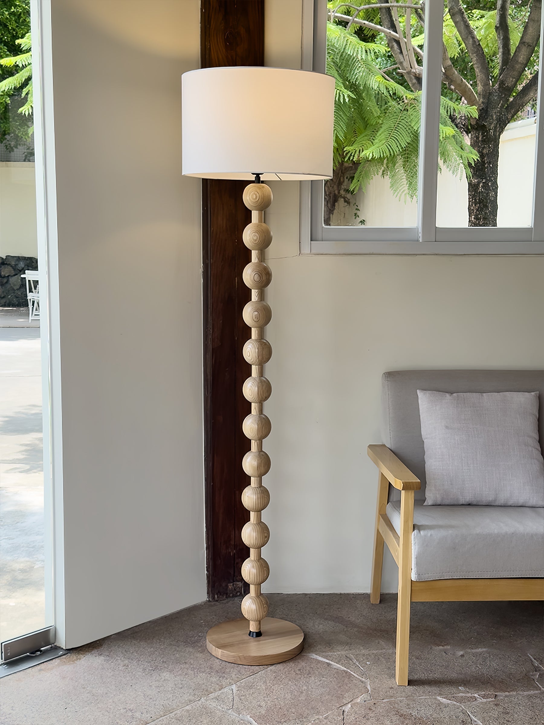 Paston Wood Fabric Floor Lamp