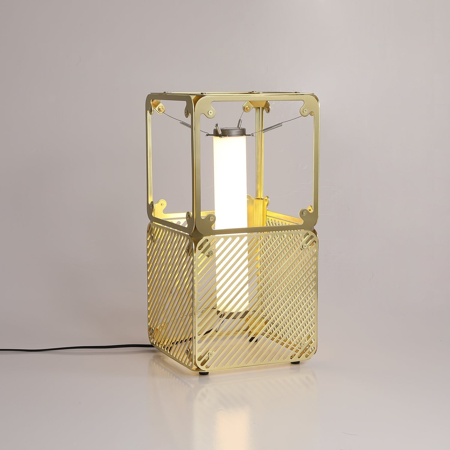 GridGlow Industrial Brass Table Lamp
