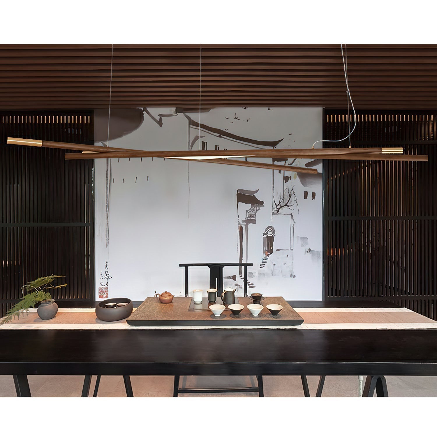 Elvuaine Chandelier Wooden Linear LED